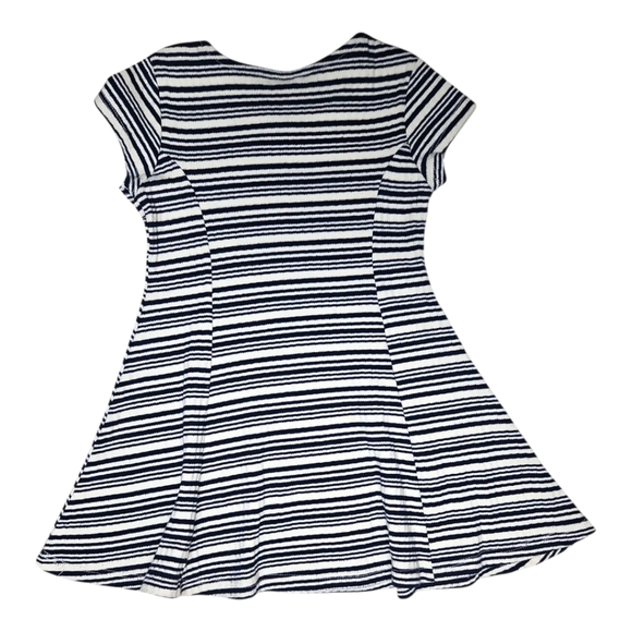 Zara Girls Striped Navy & Cream Flare Dress Cap Sleeve Size 5 - Picture 2 of 4